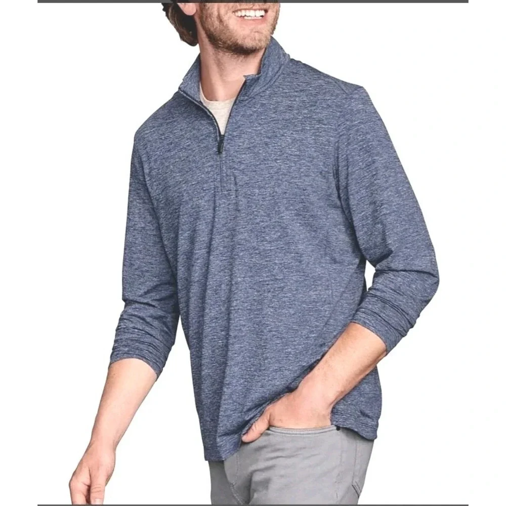 Johnston & Murphy,Men's Sz LG  Performance  1/4 Zip Heathered Gray LS Exc